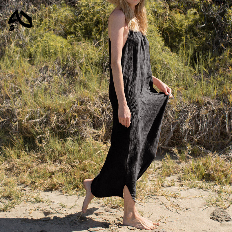 Robe de plage décontractée 100 % coton pour femme, coupe ample, longueur midi, idéale pour les vacances, tenue de plage chic