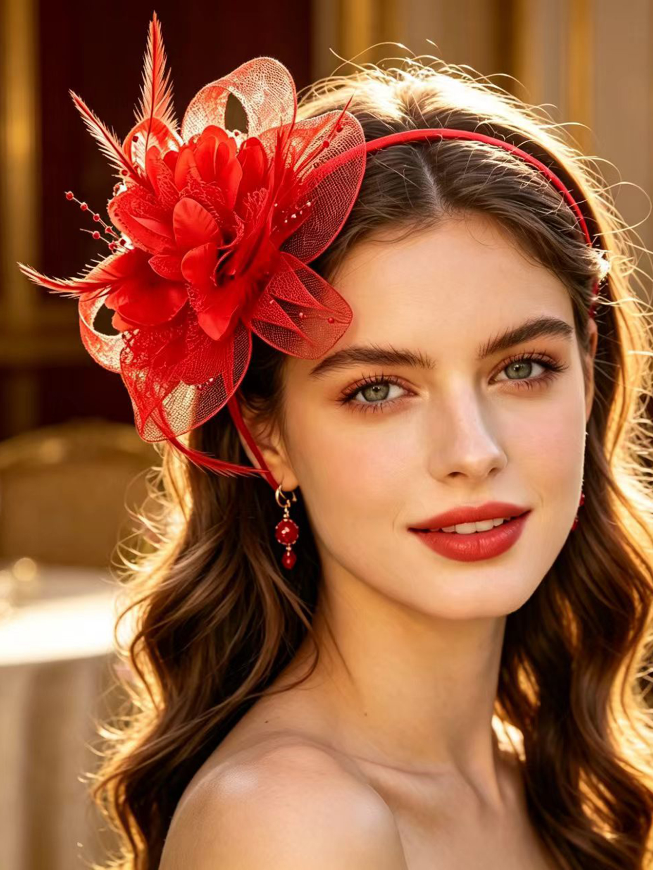Serre-tête en maille orné de fleurs et de plumes, style rétro, pour banquet, chapeau de mariée, cheongsam, club de course, fête