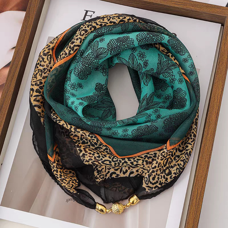 Écharpe en soie mousseline de luxe à boucle magnétique pour femme, imprimée, protection du cou, carrée, pour l'été, protection solaire, foulards tendance