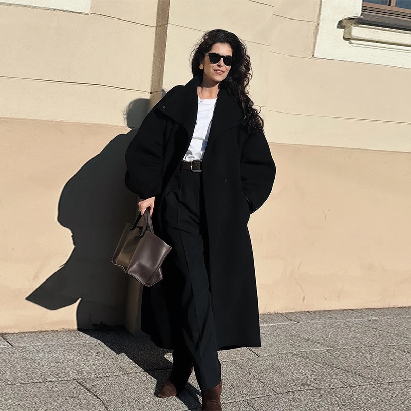 Manteau d'hiver pour femme 2026, nouvelle collection automne, style coréen, col montant, manches chauve-souris, coupe ample et oversize, manteau long décontracté chic pour le streetwear