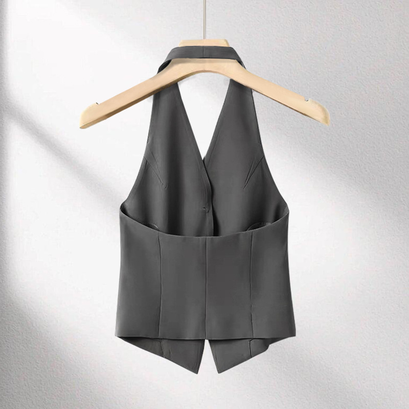 Gilet de costume pour femme, nouvelle collection printemps-été, sans manches, dos nu, polyvalent, haut féminin, chaleco mujer