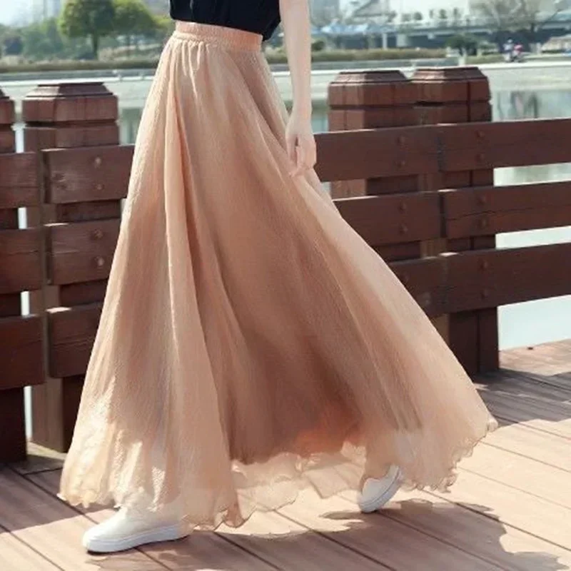 Longue jupe portefeuille en mousseline de soie plissée pour femmes, tenue de plage, taille haute, plissée, pour soirée dansante, C478, été