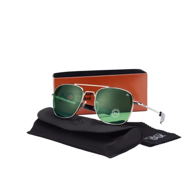 Lunettes de soleil pour hommes, marque AO, design militaire américain, verres optiques en verre, avec étui