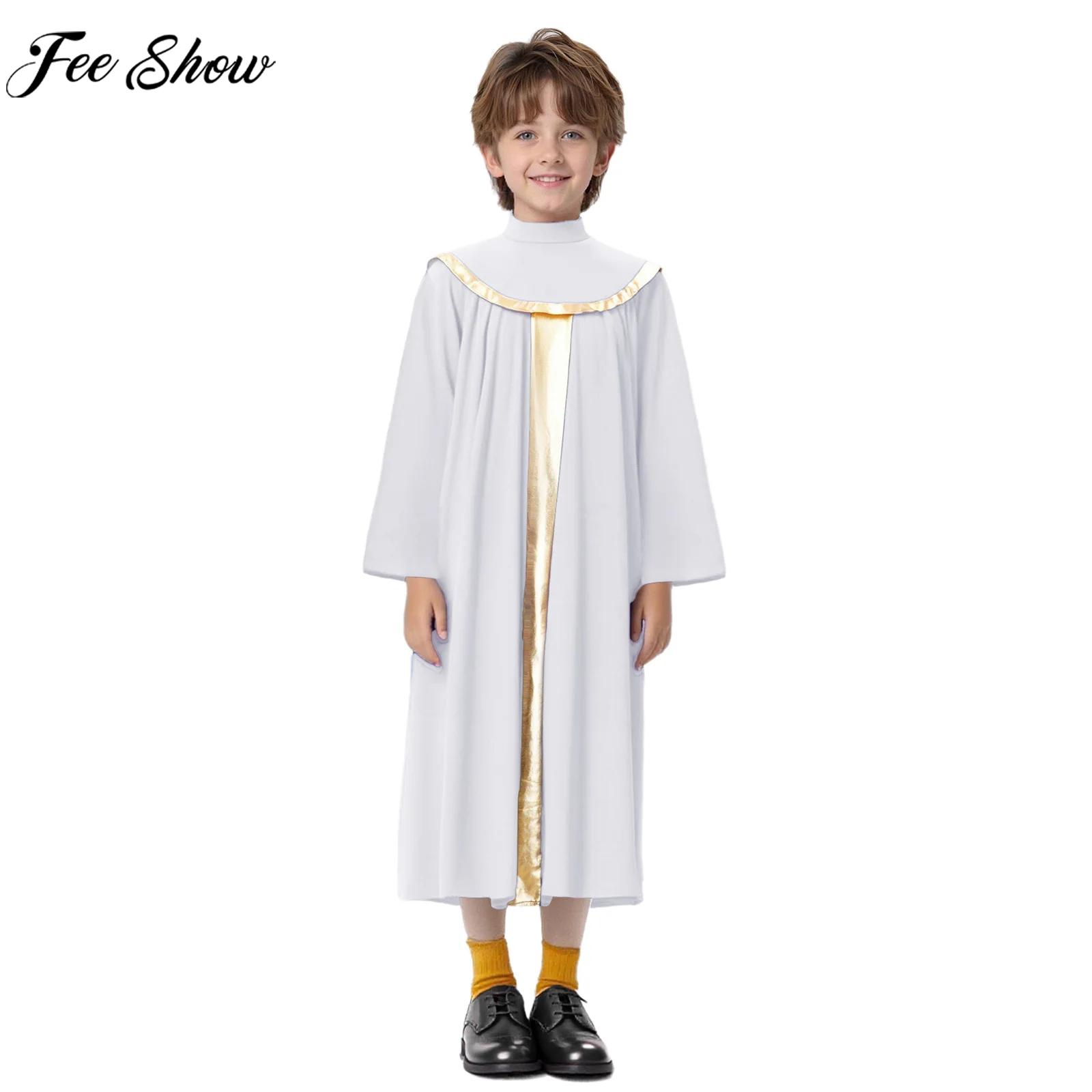 Robe métallique à manches longues pour enfants, tenue de coro, louange, danse, pasteur, pour événements d'église, Halloween, pasteur, prêtre, fête Cosplay