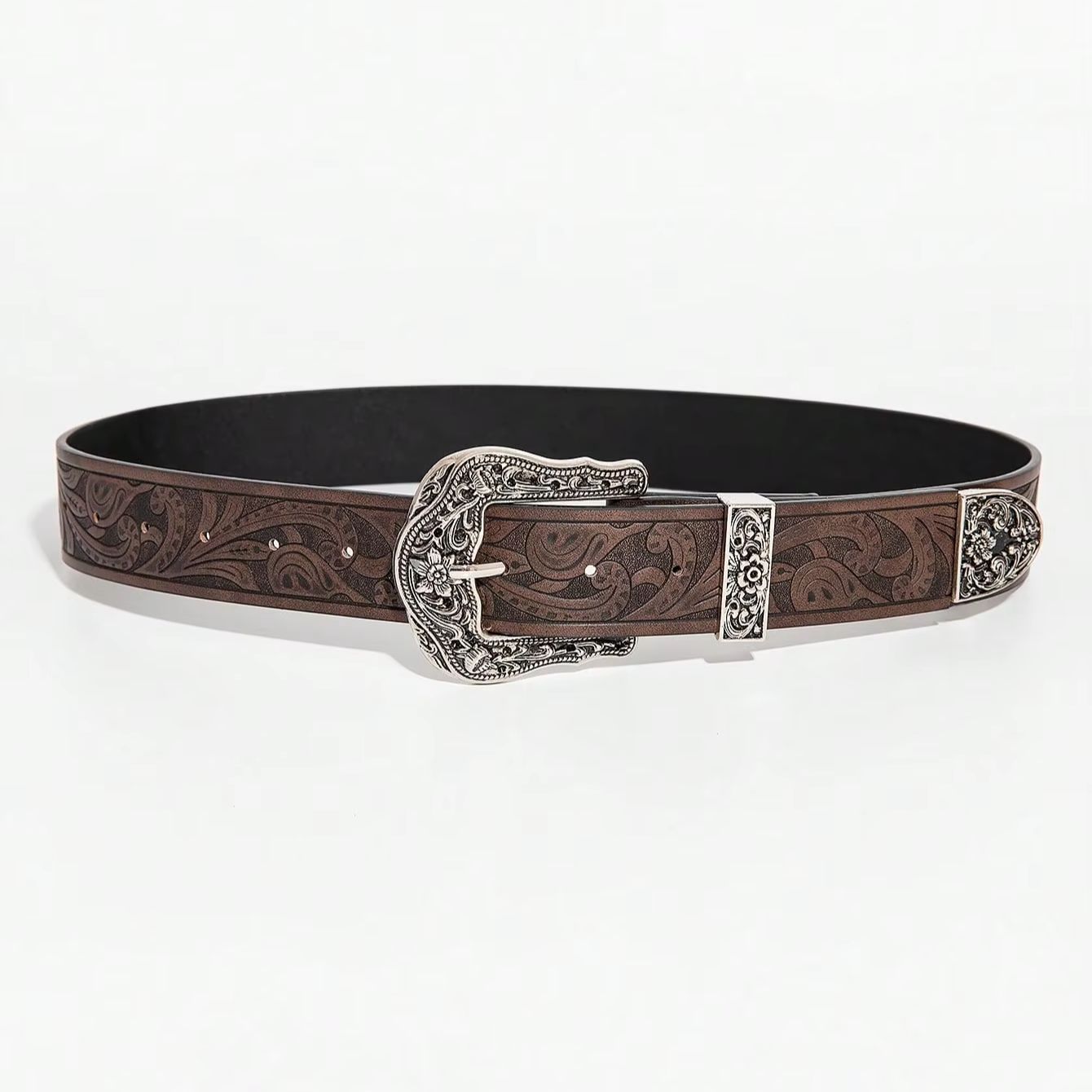 Ceinture marron sculptée de style bohème vintage pour hommes, 1 pièce, ceinture accessoire polyvalente en denim, adaptée aux déplacements quotidiens