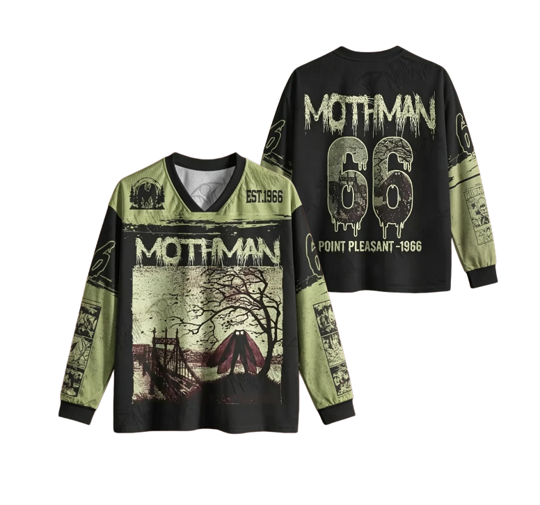 T-shirt sport vintage à manches longues avec motif créature d'horreur, imprimé gothique et poignets droits