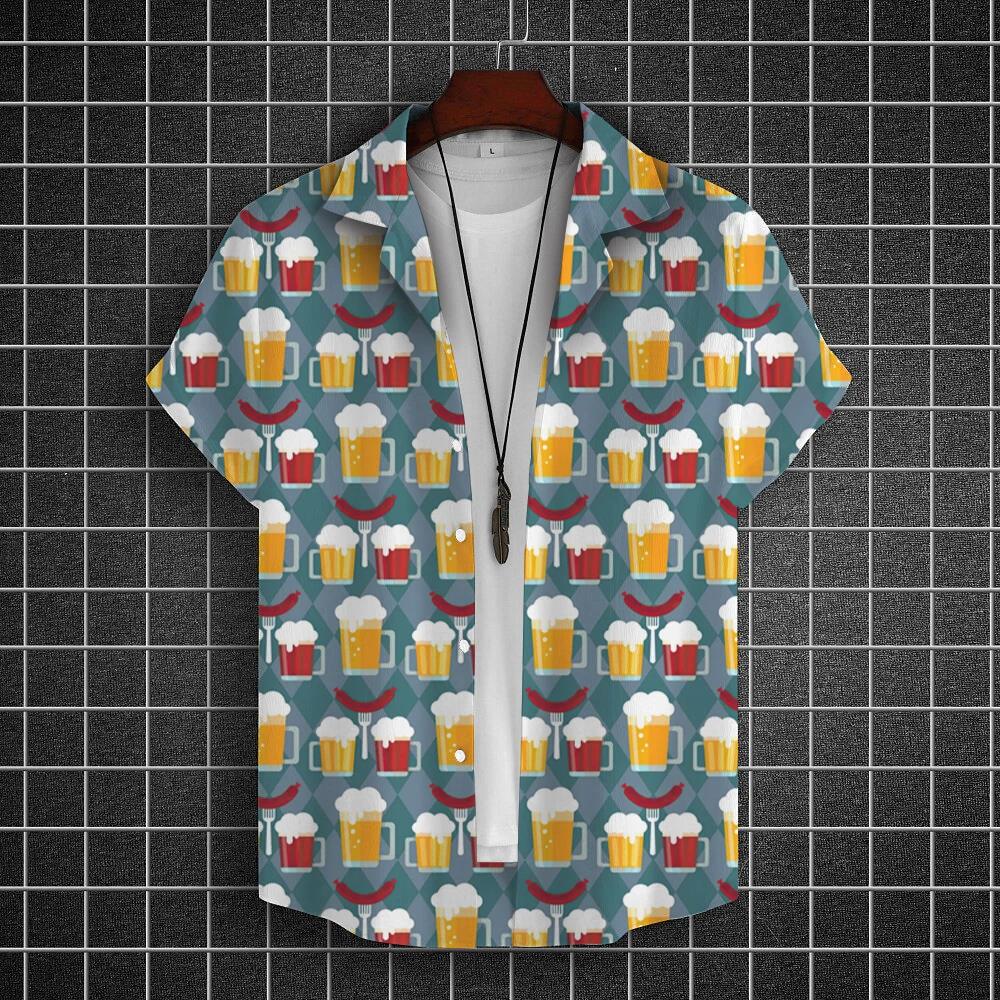 Chemise Hawaïenne pour Hommes Imprimée 3D Bière Manches Courtes T-shirts de Fête à la Bière Hauts Décontractés d'Été Amples et Oversize Vêtements pour Hommes