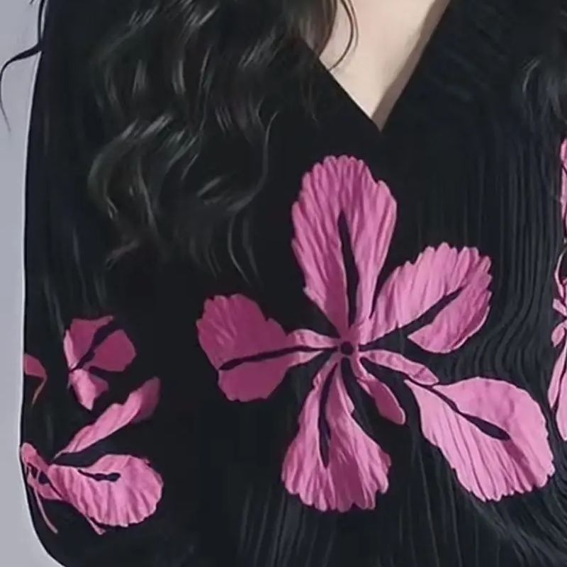Style paresseux noir fleur imprimé hauts printemps automne nouveau à manches longues en vrac grande taille décontracté t-shirts mode Vintage femmes vêtements
