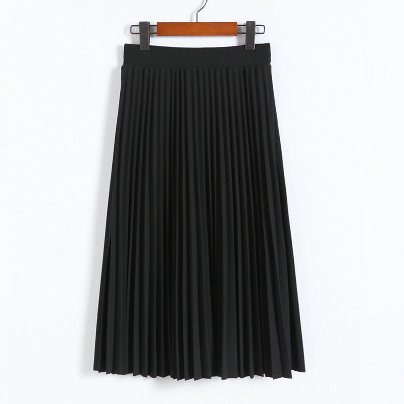 Jupe plissée en mousseline de soie pour femme, taille haute, couleur unie, longueur mi-mollet, vêtements assortis, jupes épaisses extensibles décontractées pour dames, mode