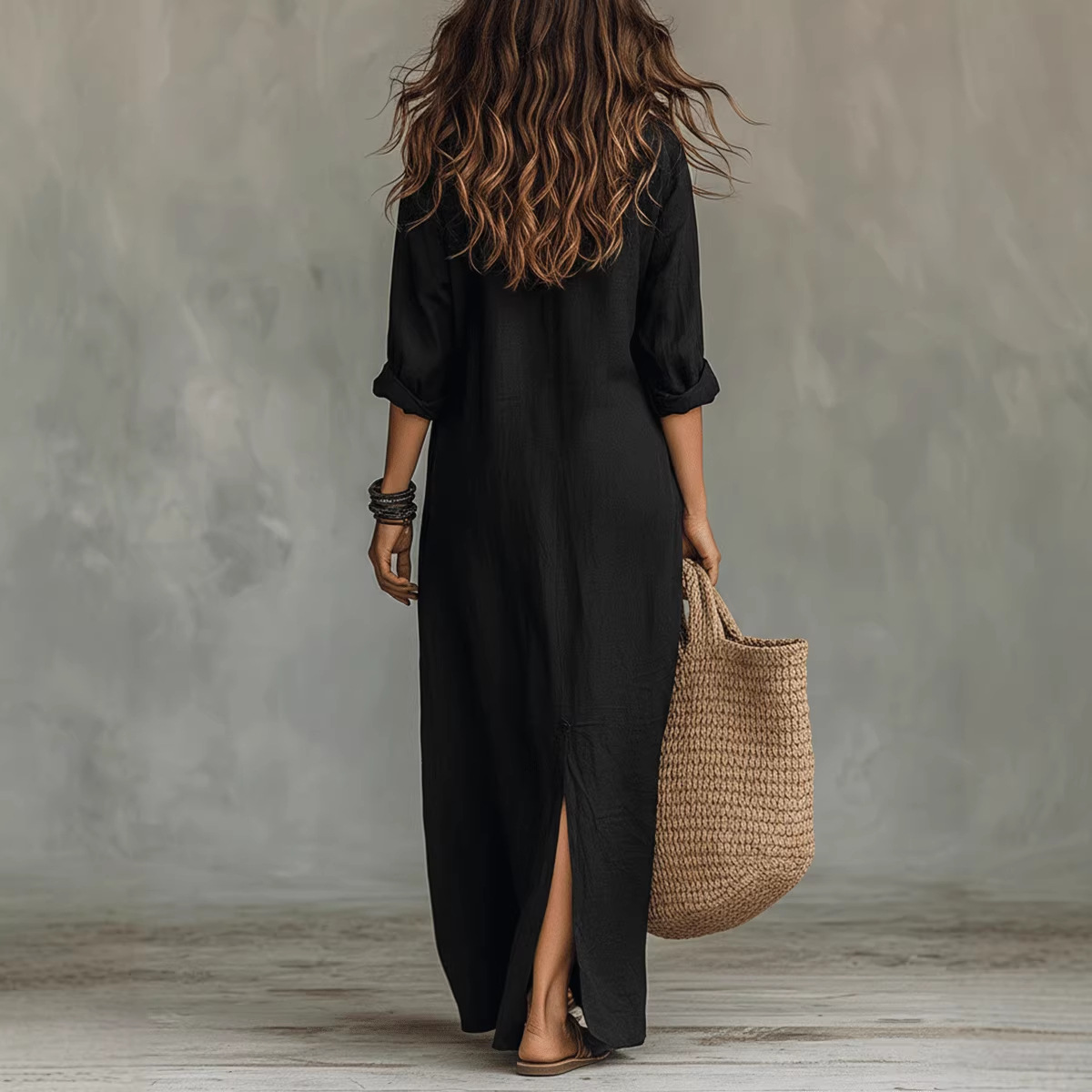 Robes pour femmes Printemps/Été 2026, robe longue décontractée à col à revers et fente avant, couleur unie, vêtements pour femmes, vestidos
