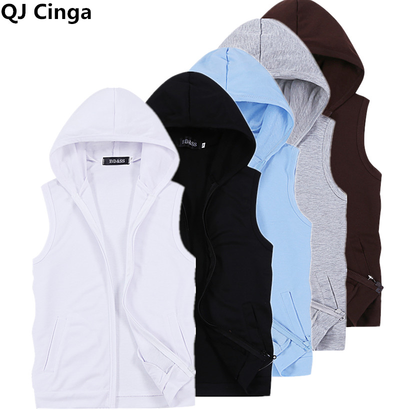 Veste sans manches à capuche pour homme, été 2026, tailles asiatiques M-5XL, noir, bleu, blanc, gris, avec fermeture éclair, veste décontractée pour homme, coupe ajustée
