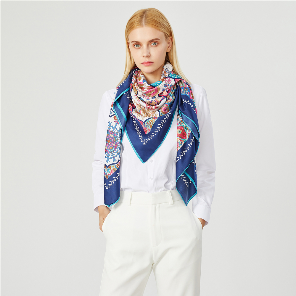 Châle de marque de luxe 130 sergé de soie, écharpe carrée à reflets floraux, Bandana enveloppant Hijab, 100% cm