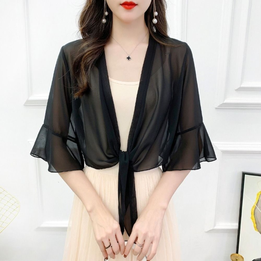 Veste fine en mousseline de soie, châle multicolore, manteau court et fin, châle en Tulle pour femmes