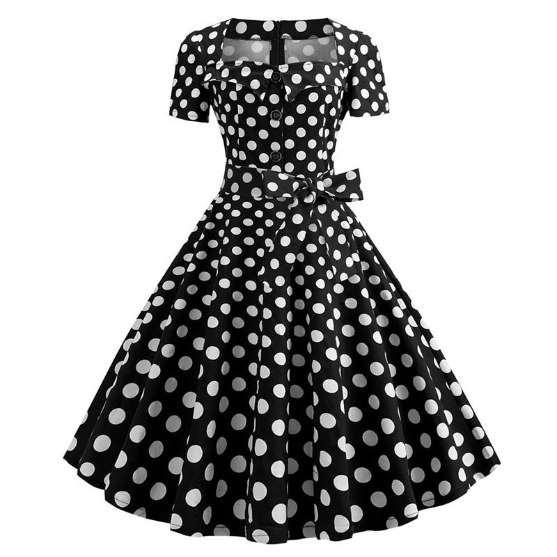 Femmes col carré élégant Vintage Robe d'été à manches courtes Robe Midi Robe Femme décontracté bureau Robe de soirée