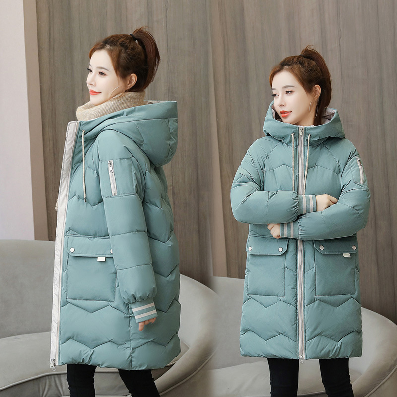 Manteau d'hiver mi-long en coton rembourré pour femme, parka à capuche, chaud et épais, pardessus décontracté, ample, vêtements de neige, veste d'extérieur solide 4XL