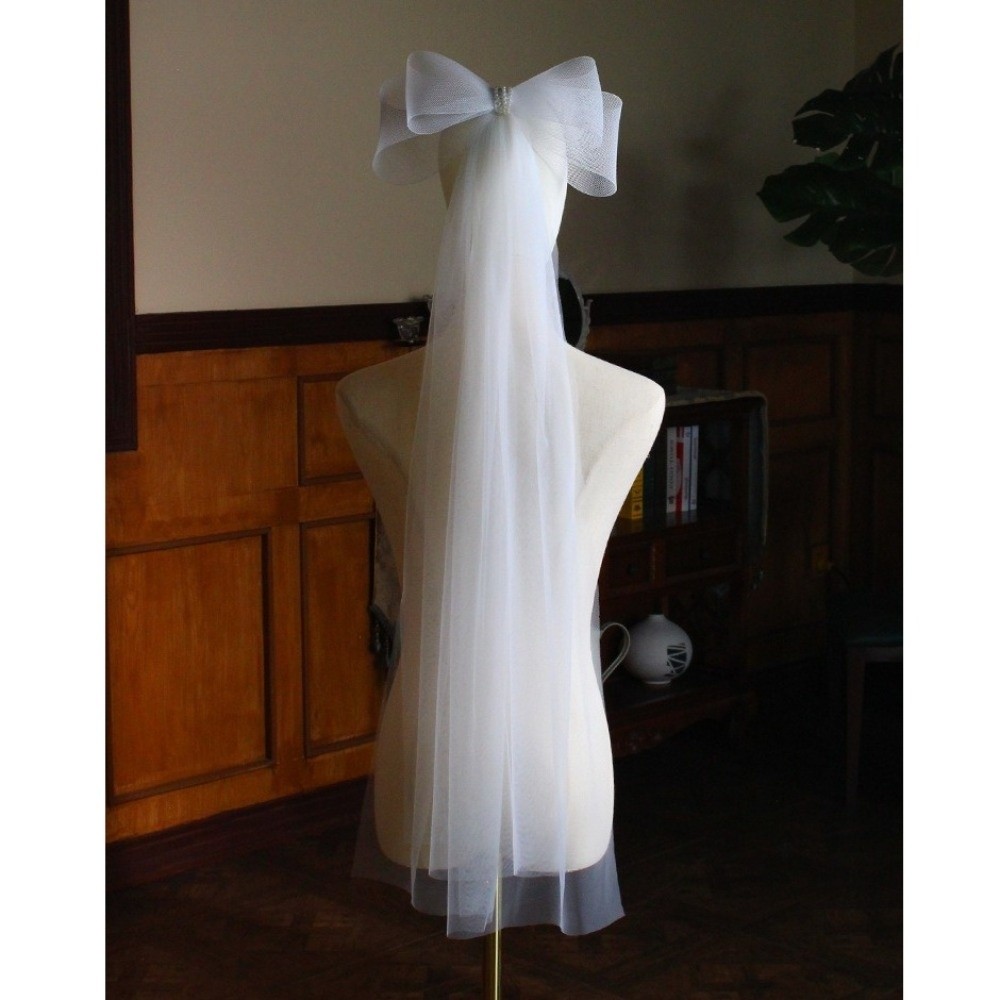 Voile de mariée mignon à double couche, accessoires pour cheveux, voiles courts avec nœud papillon, voiles transparents pour filles