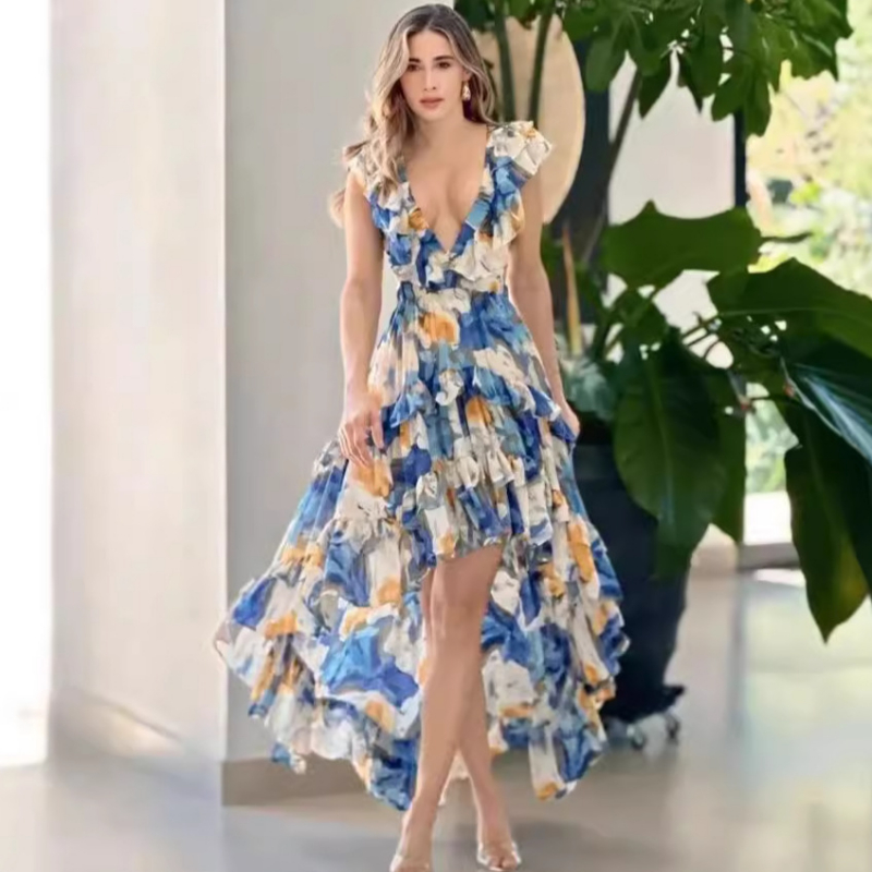 Femmes robe imprimée une ligne sans manches robes à bretelles col en V taille haute robe de soirée bal plissé décontracté pli robes bohème