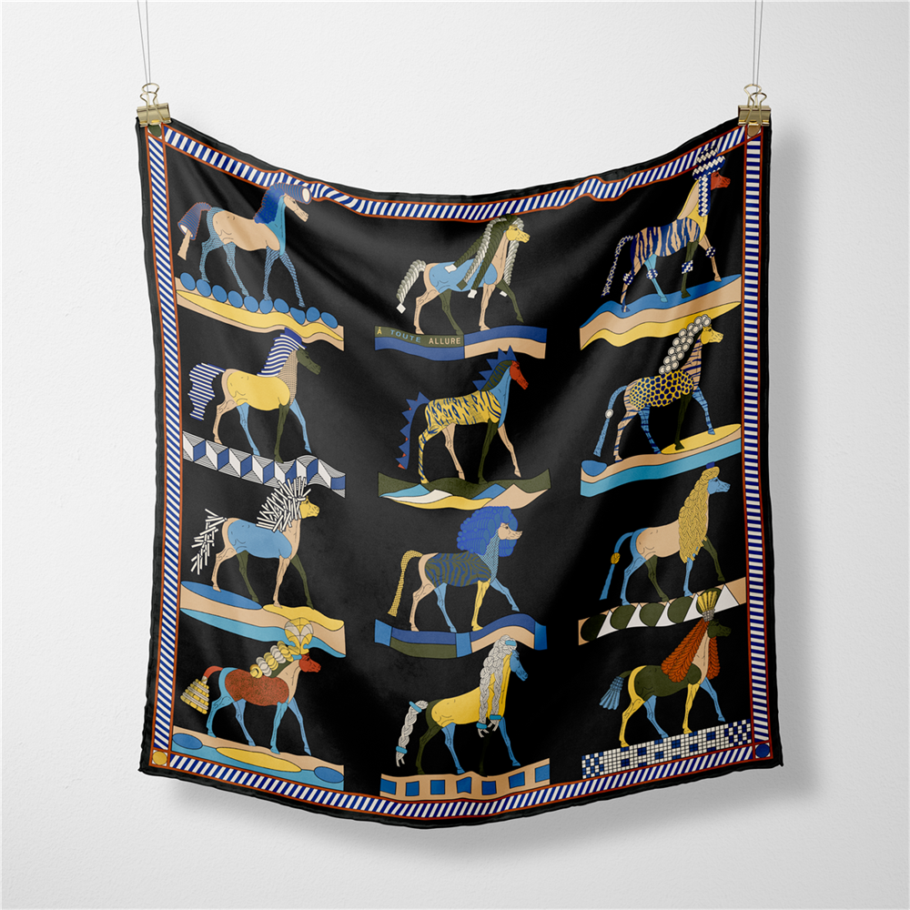 Foulard en soie sergé de 53CM pour femmes, Foulard carré imprimé à la mode, enveloppes Bandana, petits Hijabs, Foulards en soie, bandeau à cravate 53CM