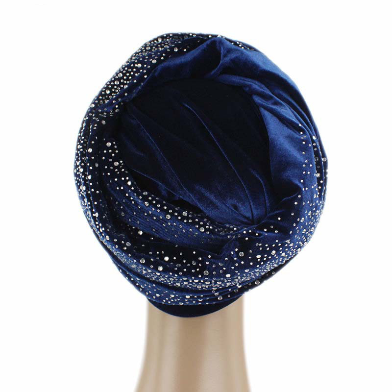 Foulard Hijab Musulman en Velours et Strass pour Femme, Turban Africain Prêt à vitation, Bonnet de Sauna