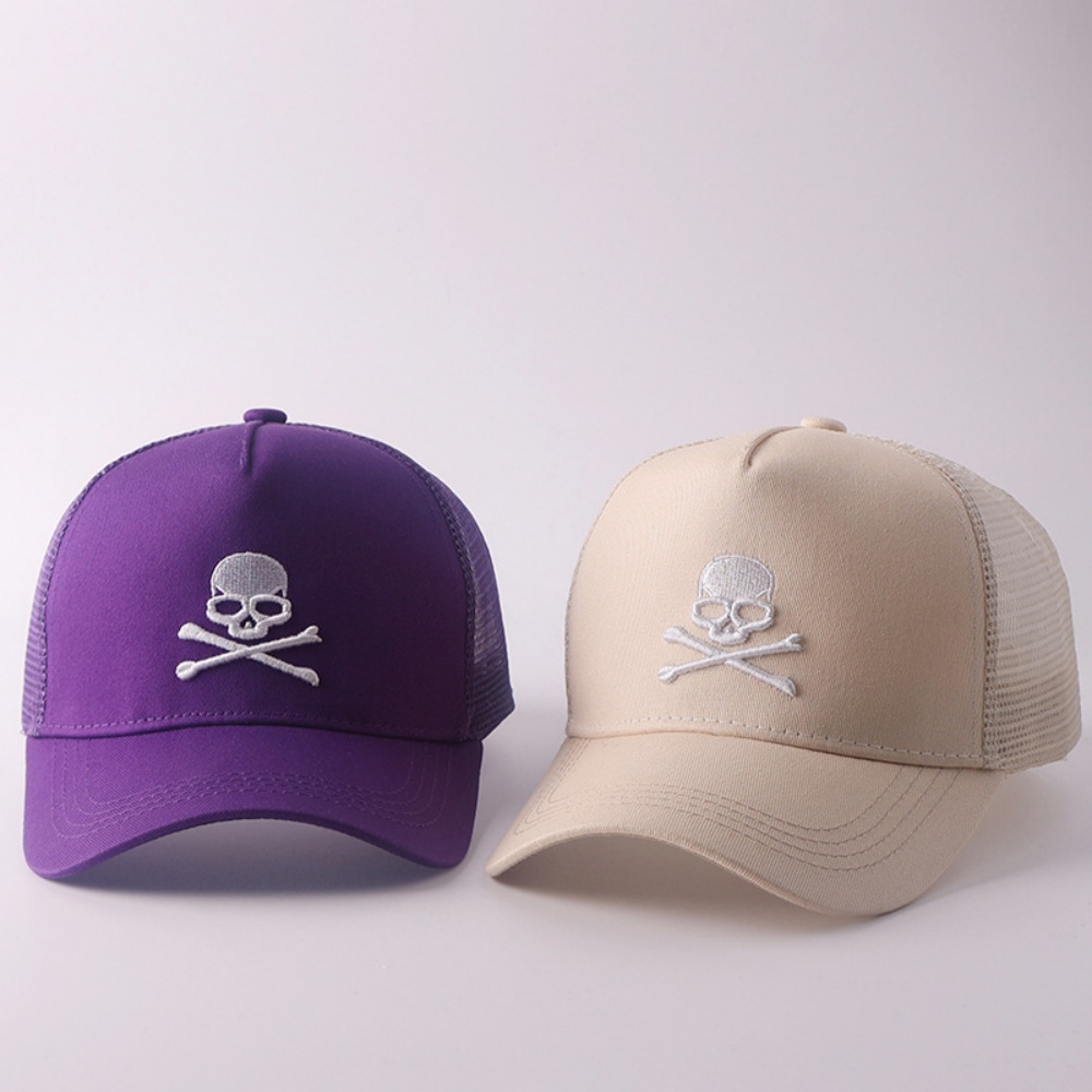 Casquette de baseball minimaliste rétro avec broderie de crâne, chapeau en maille Hip Hop pour femmes et hommes, style punk Y2k, chapeau décontracté d'été pour l'extérieur