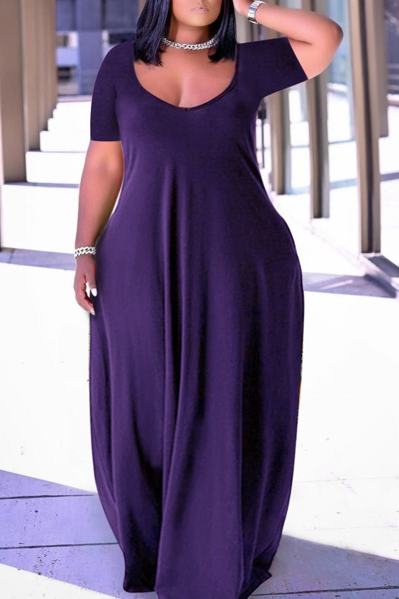 Grande taille femmes robe de base col rond manches courtes décontracté ample multicolore Simple robe longue pour les femmes été 2025 nouvelle mode