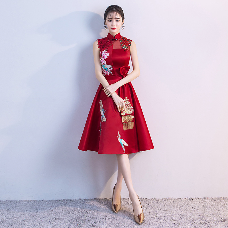 Buegundy-Robes de banquet de style financier avec broderie, Cheongsam de mariage traditionnel chinois vintage, soirée élégante, quoi que ce soit