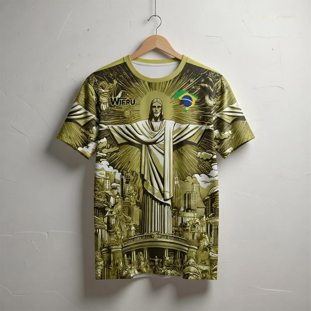 Maillot de football imprimé Jésus Brésil 2026 – Nouveau haut d'entraînement de football d'été pour adultes et enfants – T-shirt respirant et à séchage rapide pour l'extérieur