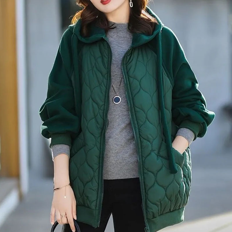 Veste d'automne/hiver pour femme, à capuche, en coton matelassé, modèle 2026, style européen, grande taille, coupe ample, vêtement d'extérieur pour femme.