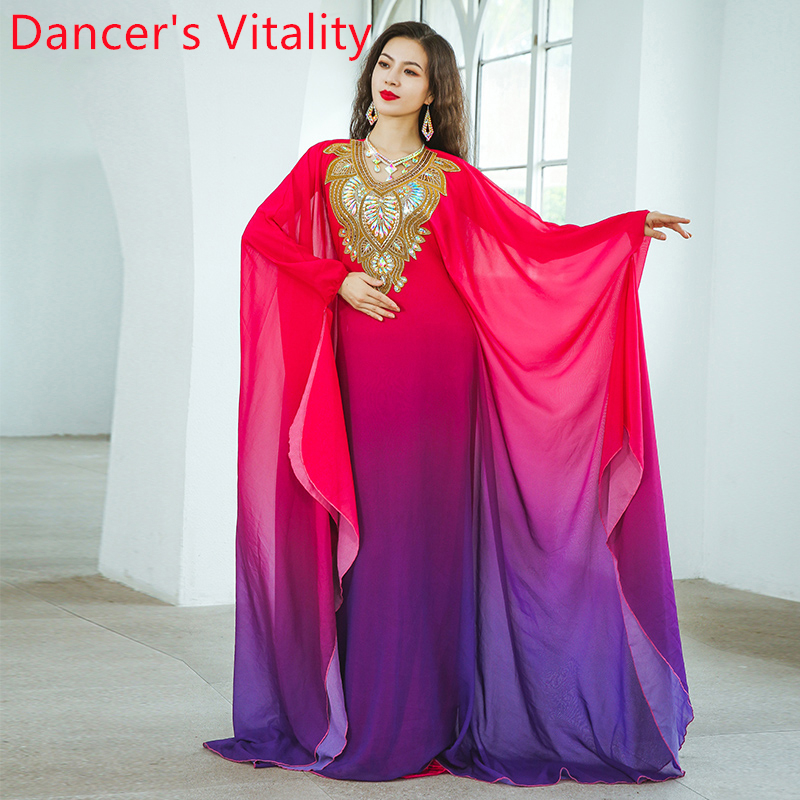 Robes de danse du ventre avancées élégantes dégradées de couleur Khaleegy Robe adulte femme danse orientale compétition Costumes d'attente