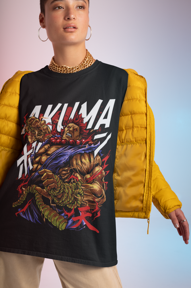 T-shirt graphique Akuma exacki, Karaté, Jeux vidéo, Gastronomie Shirt