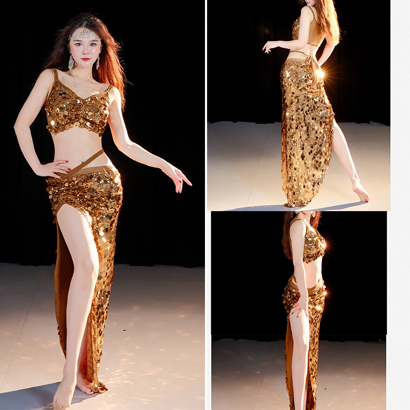Ensemble de Costumes de spectacle de danse du ventre, costume à paillettes pour femmes, vêtements d'entraînement de danse du ventre, costume de danse orientale