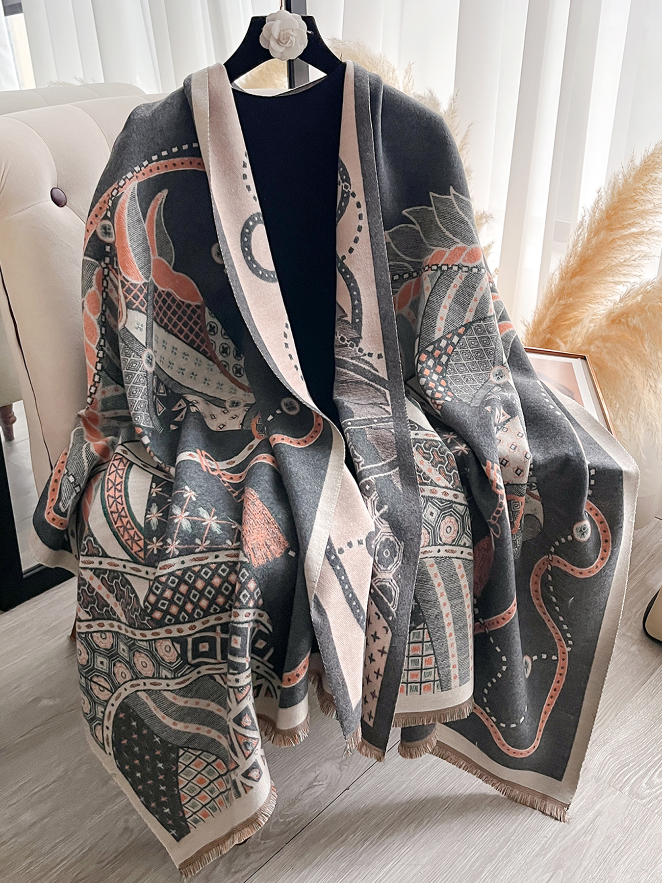 Châle Pashmina imprimé cheval élégant pour femmes, écharpe de luxe en cachemire, épais et chaud, couverture d'étole longue, Design automne hiver