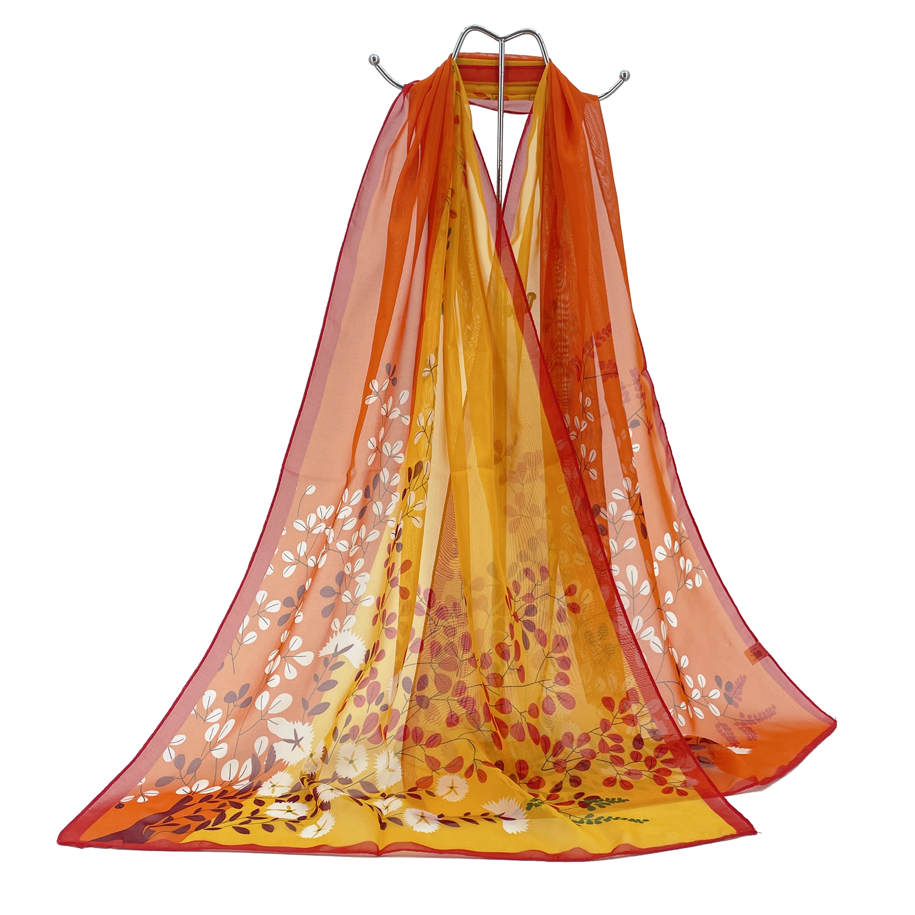 Écharpe légère imitation soie colorée pour femme, motif feuilles et fleurs, polyvalente, pour toutes les occasions