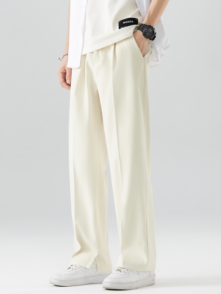 Pantalon décontracté en Polyester pour hommes, respirant, mode coréenne, taille Semi-large, droit, ample, drapé, nouvelle collection été 2023