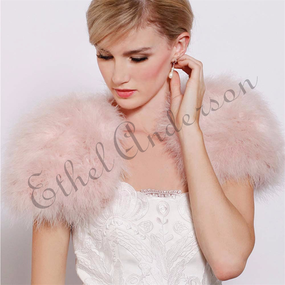 Boléros en Plumes d'Autruche Rose Poudré et Blanc, Châle de Mariée en Fourrure, Manteau de Luxe pour Mariage Hivernal, Cape Écharpe pour Fête de Mariage