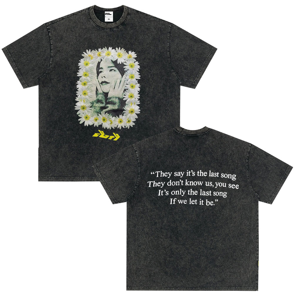 Bjork Post Album Promo Vintage Washed T Shirt Men's Women Clothing Hip Hop Oversized T-shirt Cotton Casual T-shirts Streetwear