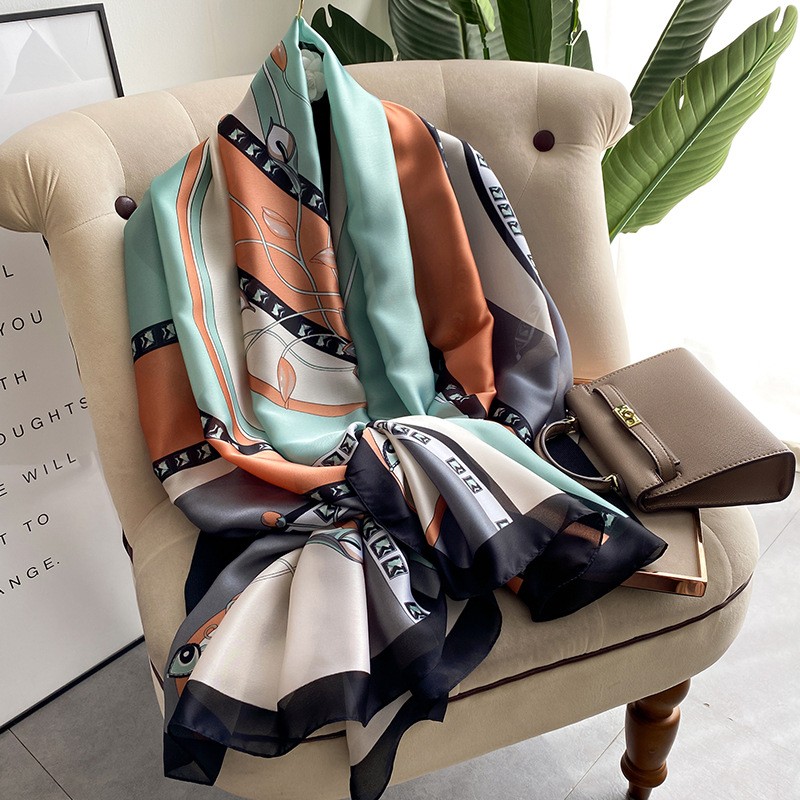 180*90cm silencieux nouvelle marque de luxe écharpe femmes châles enveloppes printemps Hijab Bufanda Foulard femme Bandana plage étoles 2022 soie