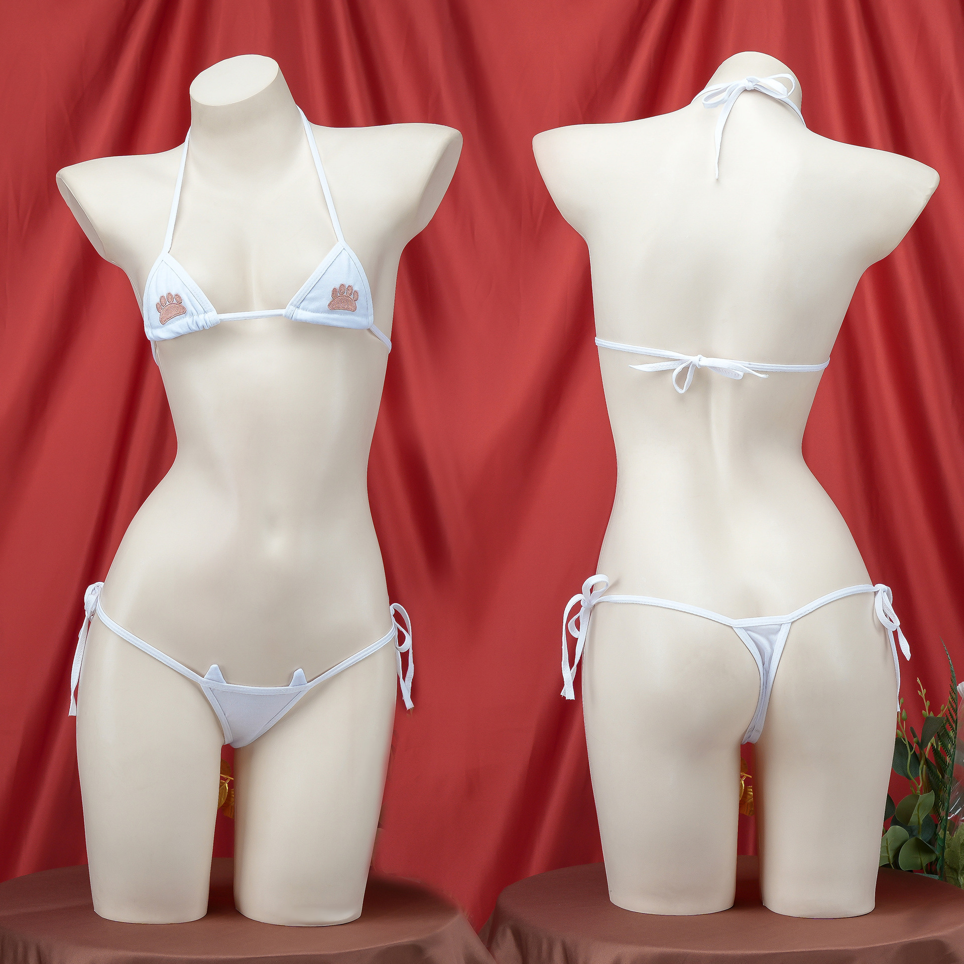 Ensemble de lingerie sexy japonaise Kawaii pour femmes, bikini imprimé griffes de chat, micro-soutien-gorge et culotte trois points, mini maillot de bain