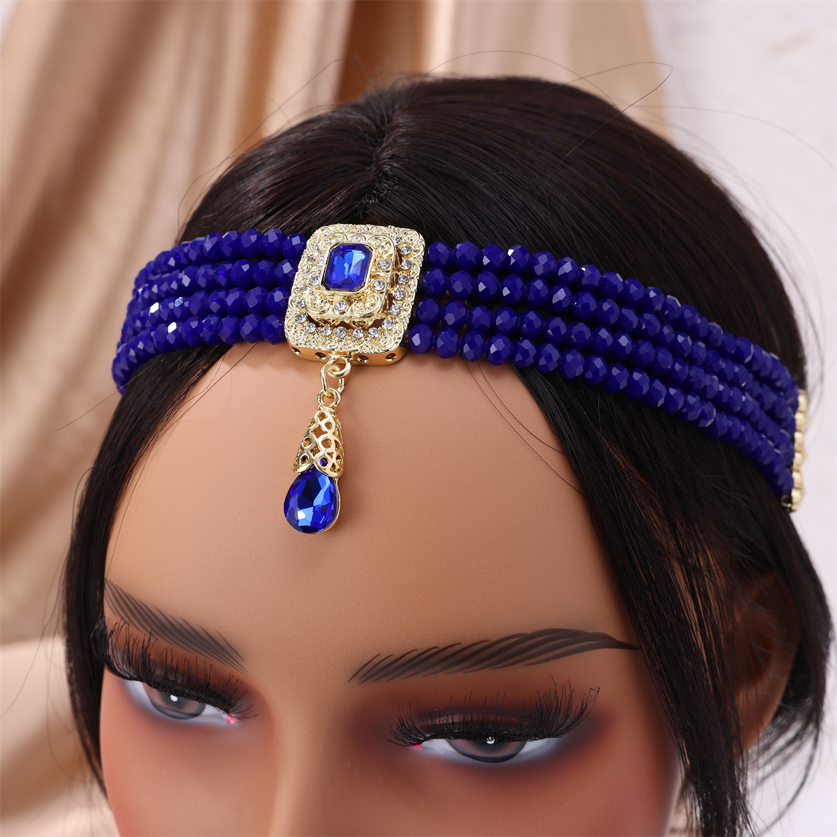 Collier de perles de mariée marocaine, chaîne de cou réglable, chaîne de tête de perles fines vintage du moyen-orient