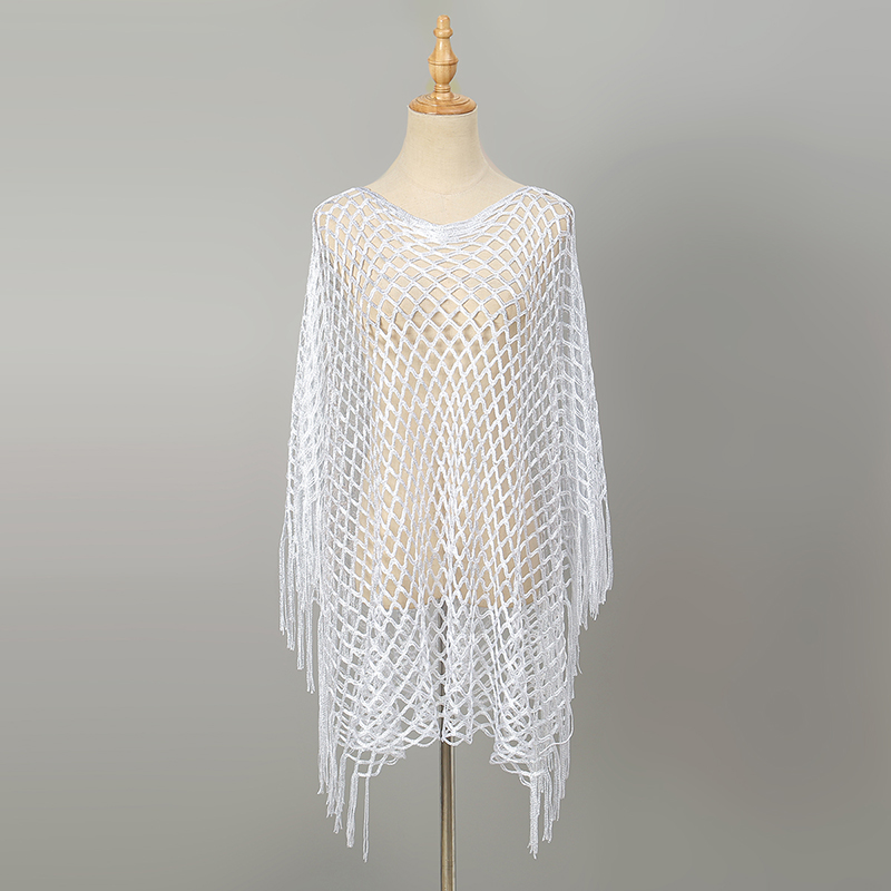 Châles Sexy en dentelle pour femmes, couleur unie, fil doré et argenté, longs paréos ajourés avec Tessles, étole pour femmes musulmanes