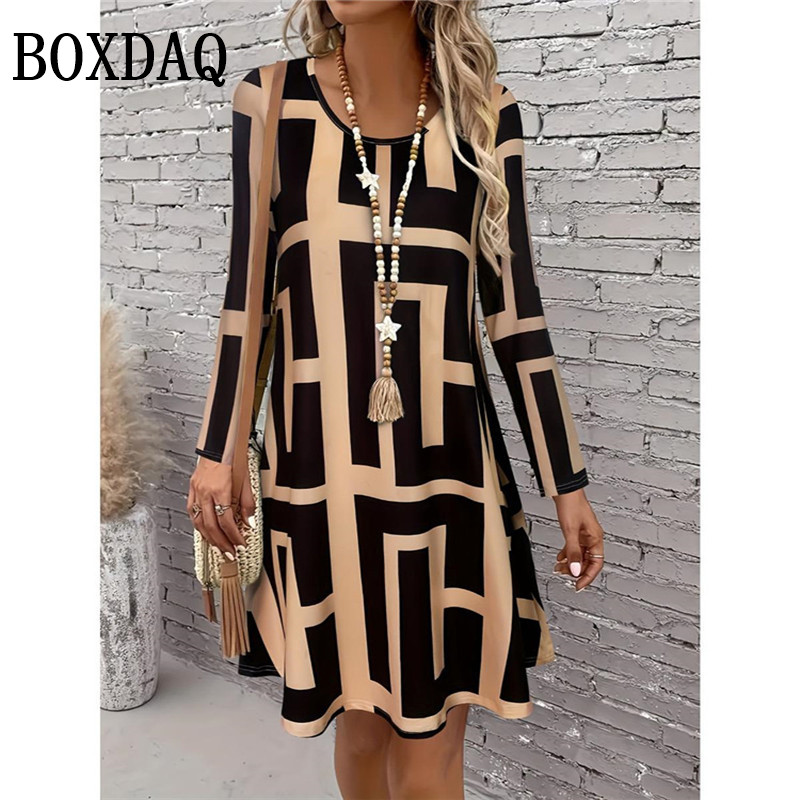 Vêtements pour femmes automne femmes rétro fleurs robe été Vintage casual mode à manches longues Floral 3D imprimé robes amples 2025