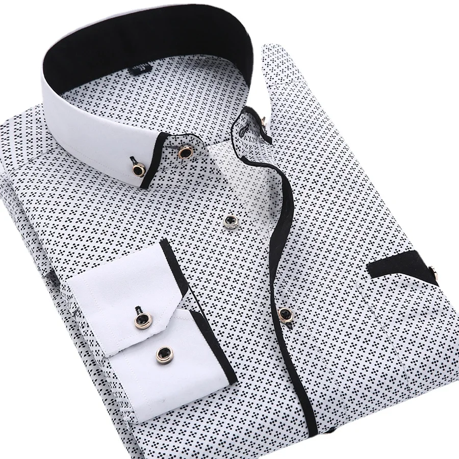 Qualité grande taille 5XL hommes robe chemise nouveauté à manches longues coupe ajustée col boutonné imprimé affaires sociales chemises pour hommes
