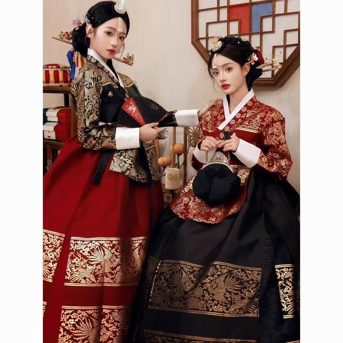 Costume traditionnel coréen Hanbok de Style Court pour femmes, robe de photographie de mariage de voyage Yanji plaquée argent et or, haut de gamme