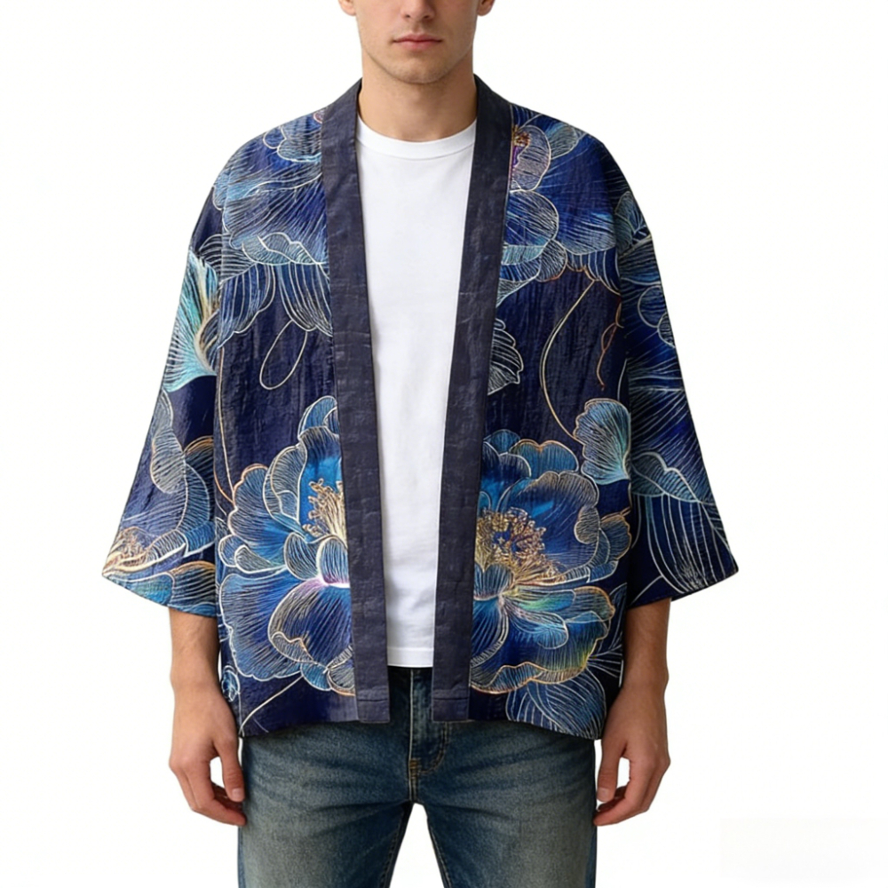Cardigan Kimono Artistique Ukiyo-e, Imprimé Vague et Grue Japonais, Robe Légère, Cache-maillot de Plage Bohème Chic, Veste Ouverte en Coton