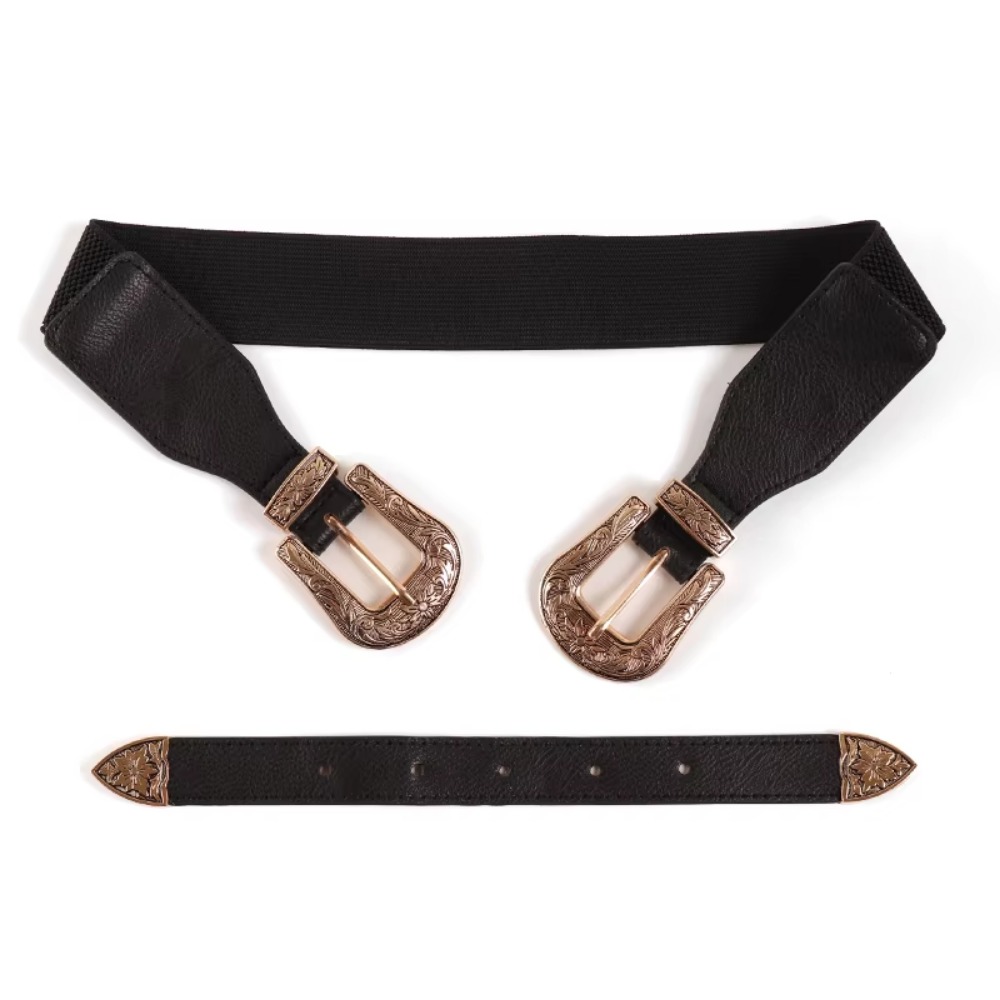 Ceinture noire polyvalente personnalisée pour femme, design à double boucle, ceinture littéraire haut de gamme, nouveau style, tendance