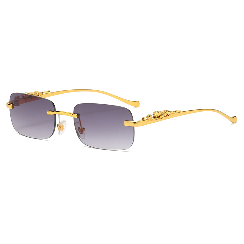 Lunettes de soleil rectangulaires avec charnière en métal, sans cadre pour hommes et femmes, verres transparents de forme rétro, garniture guépard, élégantes, UV400