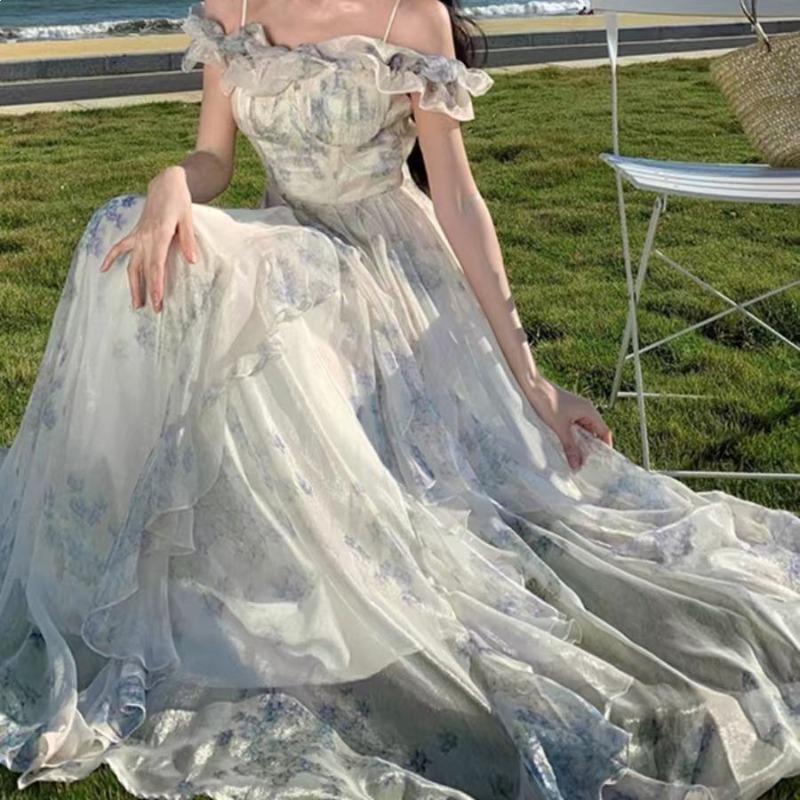 Robes d'été à volants pour femmes, style coréen, robe longue à bretelles pour vacances à la plage, nouvelle collection féerique 2026