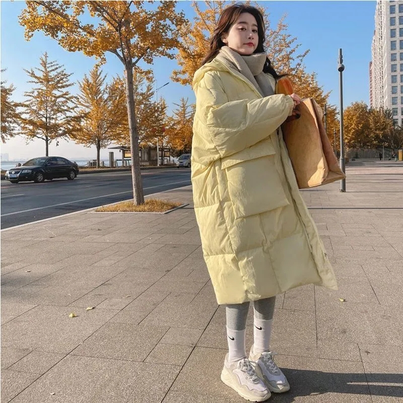 Veste d'hiver coréenne pour femme, parka ample à capuche en coton rembourré, longue doudoune épaisse surdimensionnée, manteaux bouffants, nouvelle collection 2024