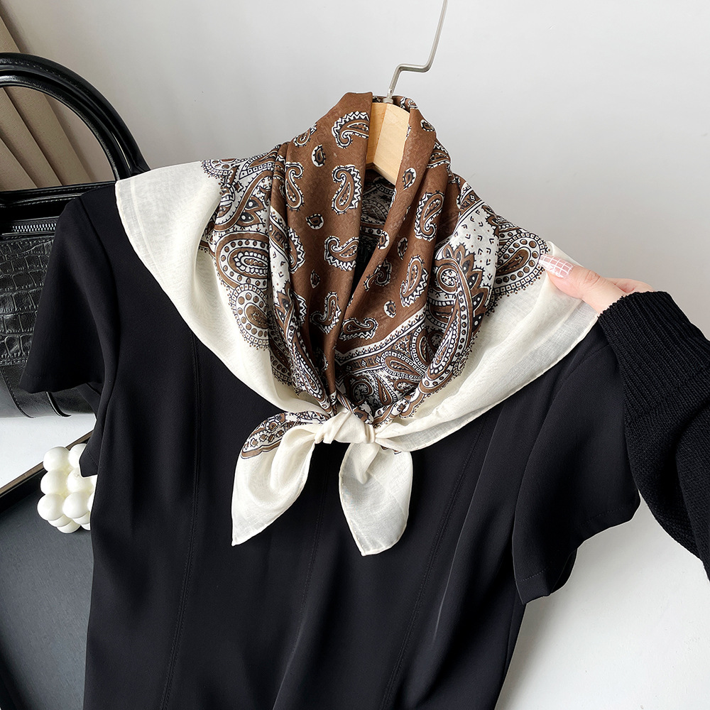 Rétro peinture à l'huile coton lin bandeau soie petite écharpe carrée femmes conception mince taille écharpe décorative bandeau foulard 4w923