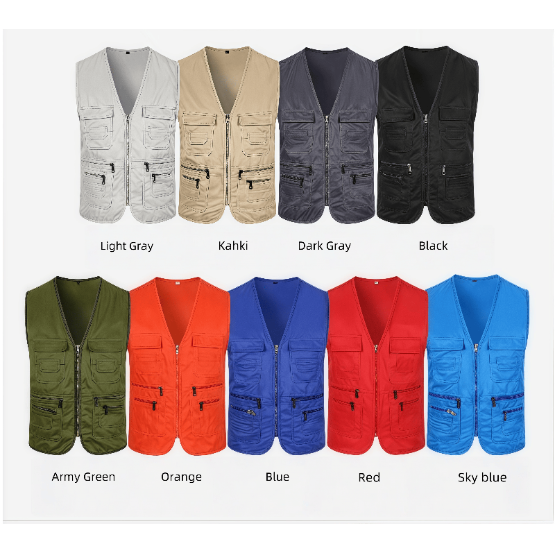 Vêtements de travail gilet multi-poches couleur unie décontracté sans manches fermeture éclair vêtements de travail col en V gilet de volontaire pour la pêche